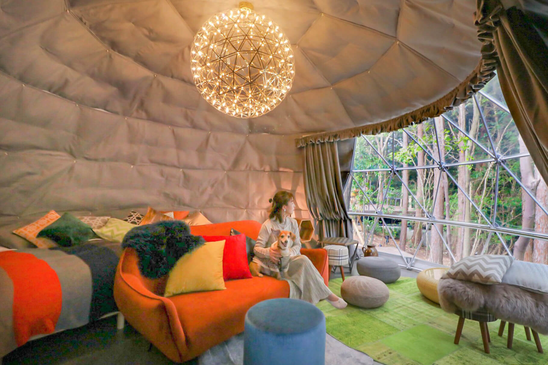 光の箱,露天風呂,客室,ロータスベルテント,ドームテント,ペット,犬,テントステイ,快適,グランピング,自然